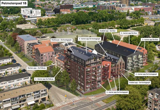 Vogelvlucht Pelmolenpad inclusief aanduiding gebouwen